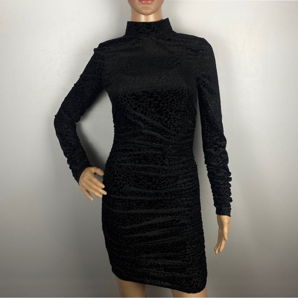 NEW LIKELY BLACK LEOPARD BURNOUT VELVET MINI DRESS - Picture 2 of 8